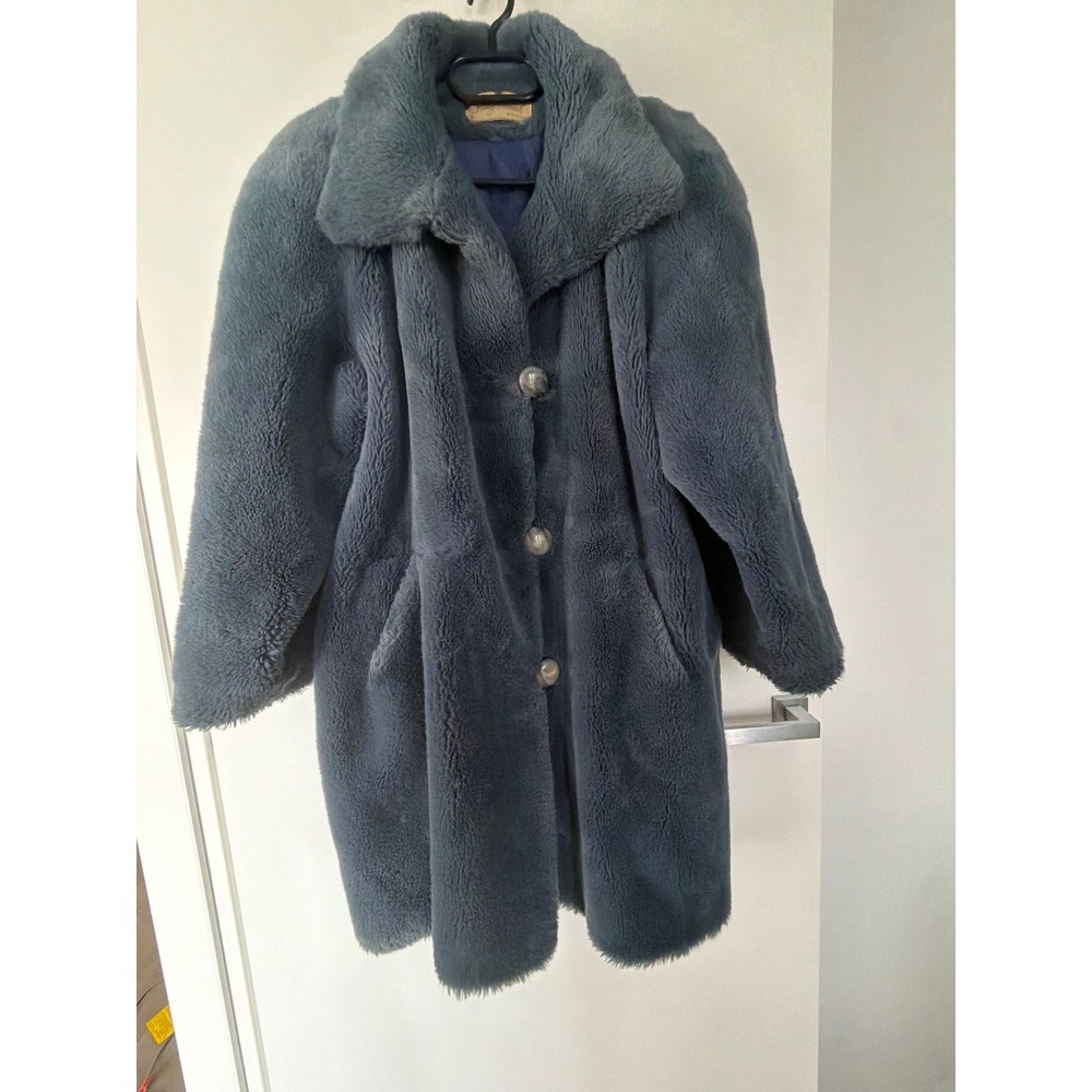 Vintage Irving Samuel Montreal Faux Fur Coat Blue Midi Luxurious Plush Jacket